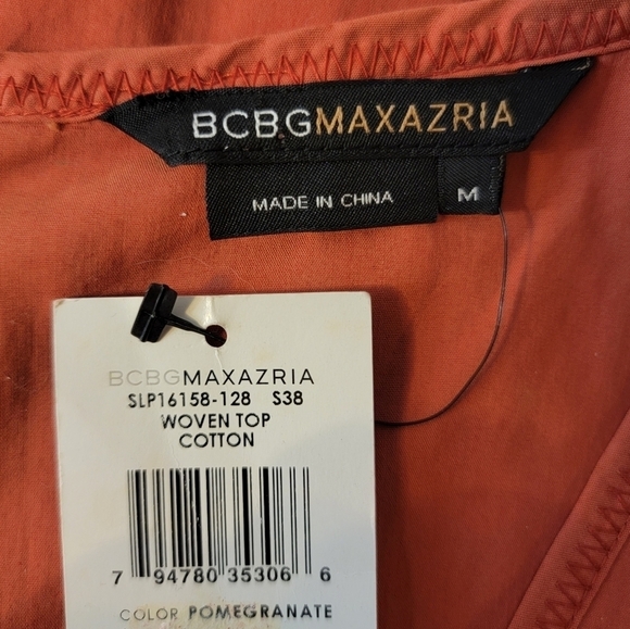 BCBGMAXAZRIA Pleated V Neck Top Sleeveless Woven Cotton Burnt Orange Exposed Zip - Picture 8 of 13